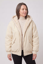 Women's Hooded Bomber Jacket with Faux Fur Lining and Zip Front
