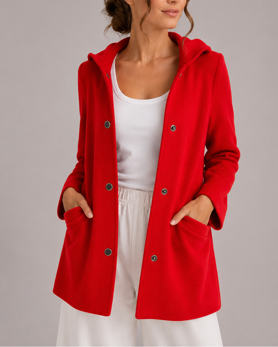 Women's Hooded Cardigan with Button Front and Pockets