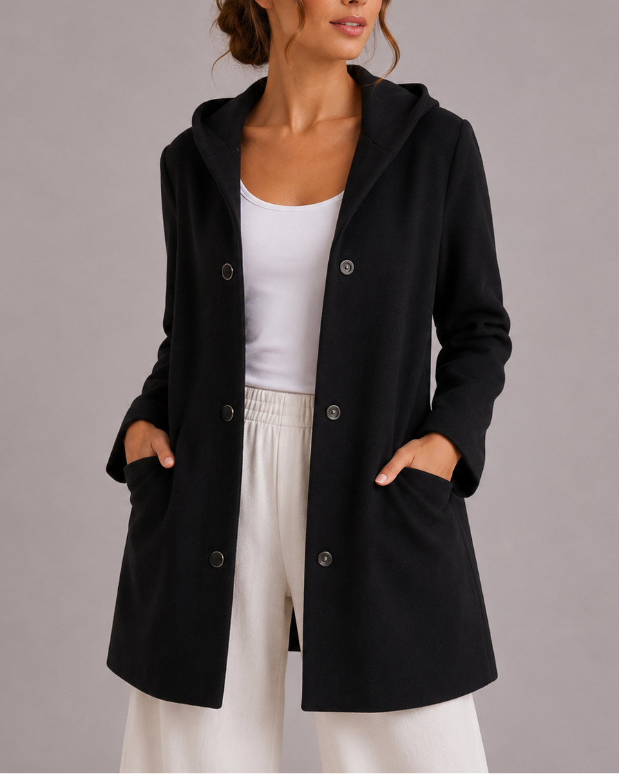 Women's Hooded Cardigan with Button Front and Pockets