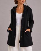 Women's Hooded Cardigan with Button Front and Pockets
