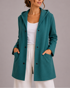 Women's Hooded Cardigan with Button Front and Pockets