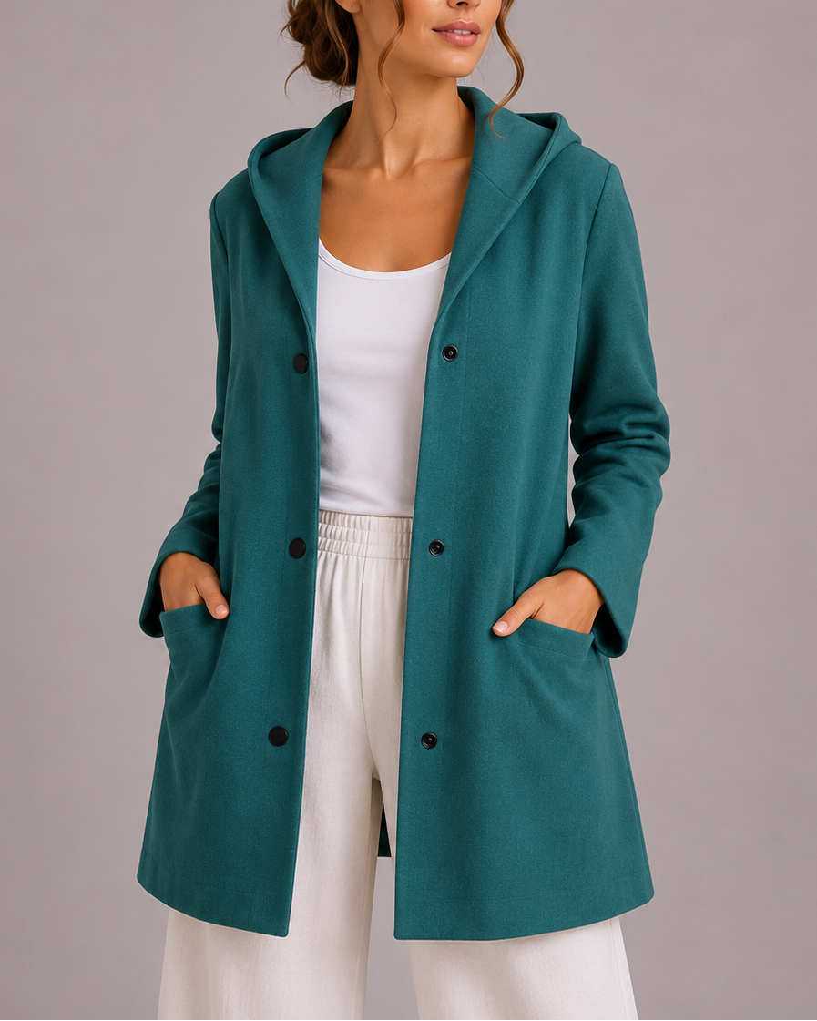 Women's Hooded Cardigan with Button Front and Pockets