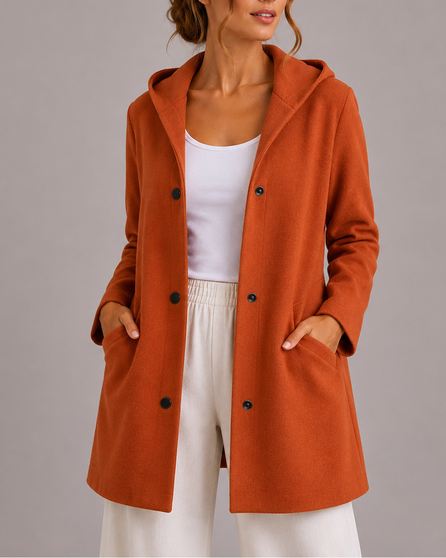 Women's Hooded Cardigan with Button Front and Pockets