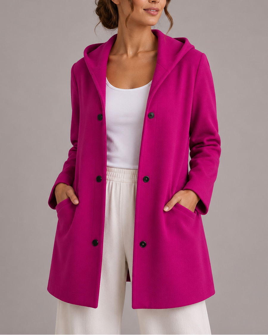 Women's Hooded Cardigan with Button Front and Pockets