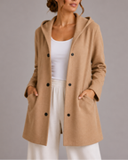 Women's Hooded Cardigan with Button Front and Pockets