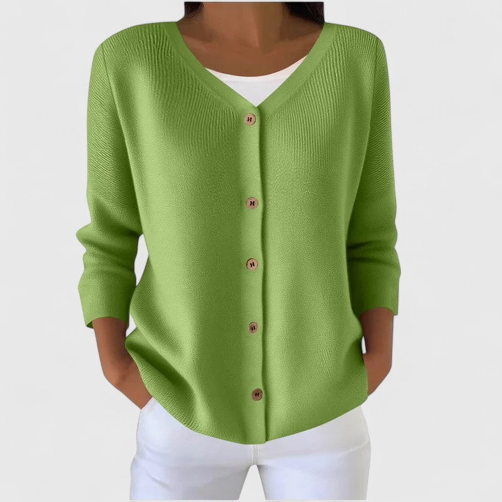 Women's Knit Cardigan with Button Front and V-Neck