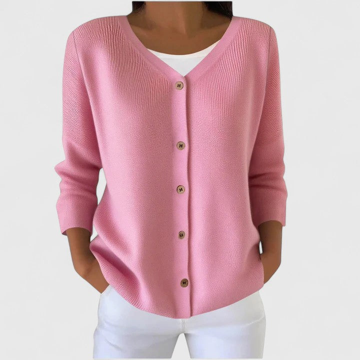Women's Knit Cardigan with Button Front and V-Neck