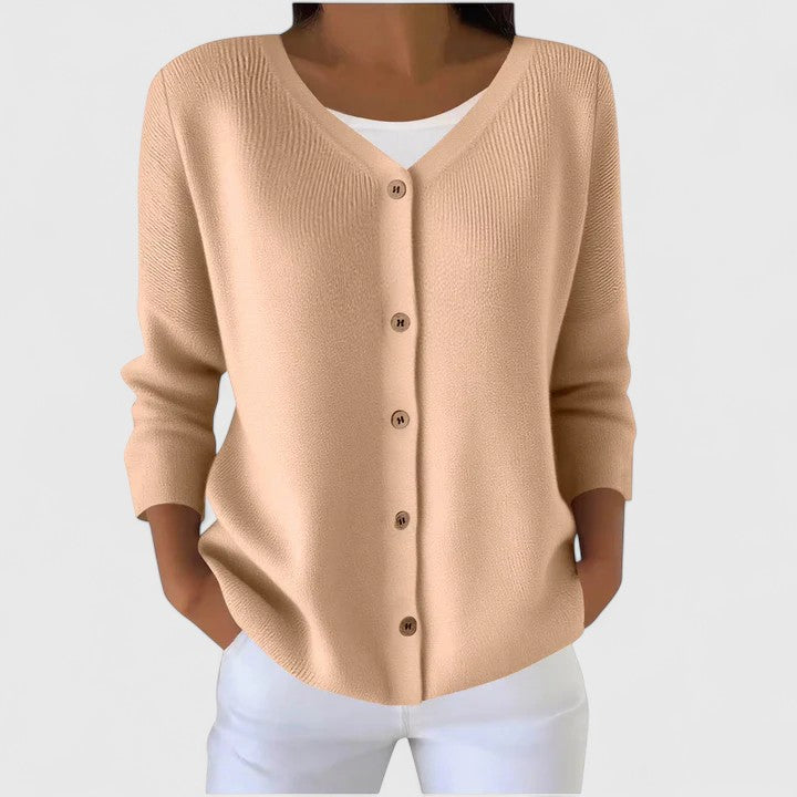 Women's Knit Cardigan with Button Front and V-Neck