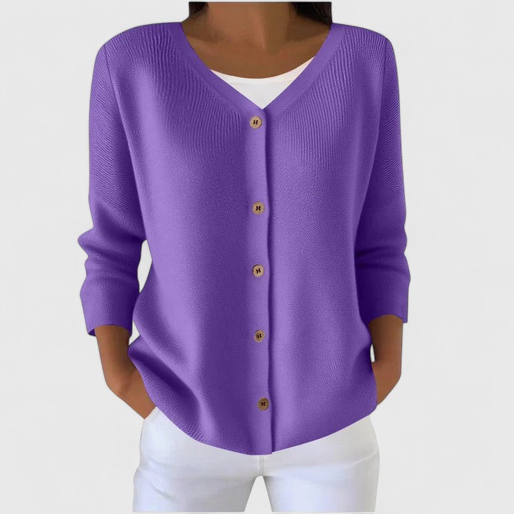 Women's Knit Cardigan with Button Front and V-Neck