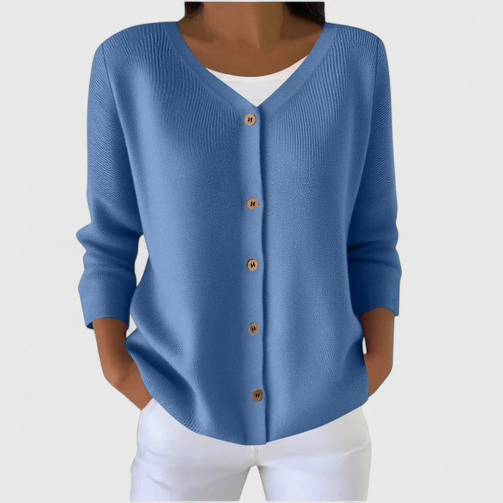 Women's Knit Cardigan with Button Front and V-Neck