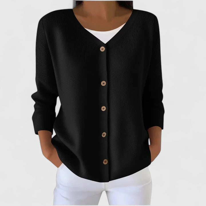 Women's Knit Cardigan with Button Front and V-Neck