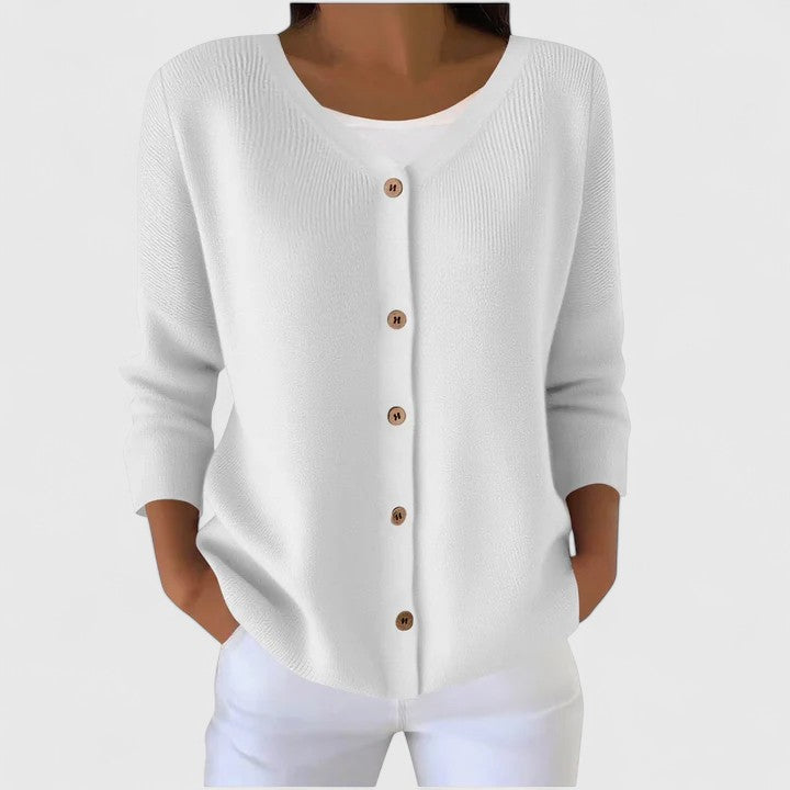 Women's Knit Cardigan with Button Front and V-Neck