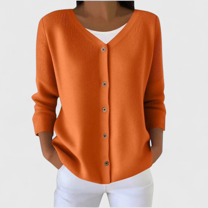 Women's Knit Cardigan with Button Front and V-Neck