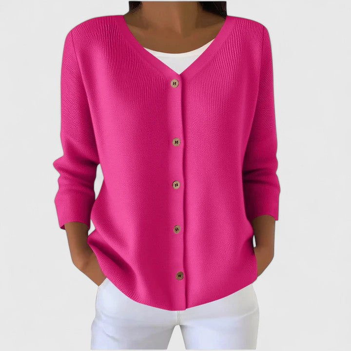Women's Knit Cardigan with Button Front and V-Neck