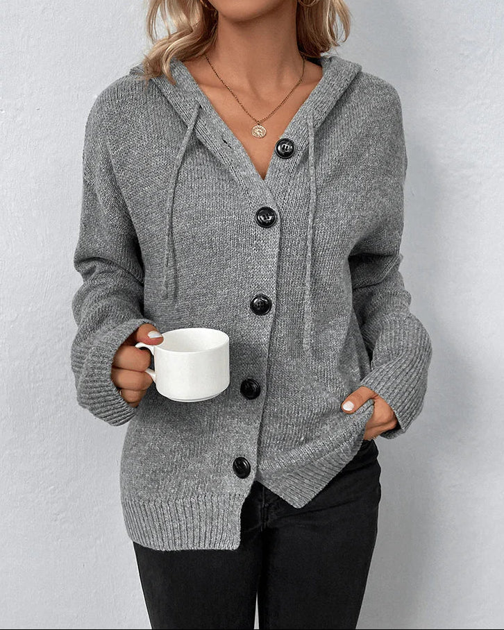Women's Hooded Knit Cardigan with Button Front