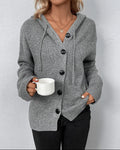 Women's Hooded Knit Cardigan with Button Front