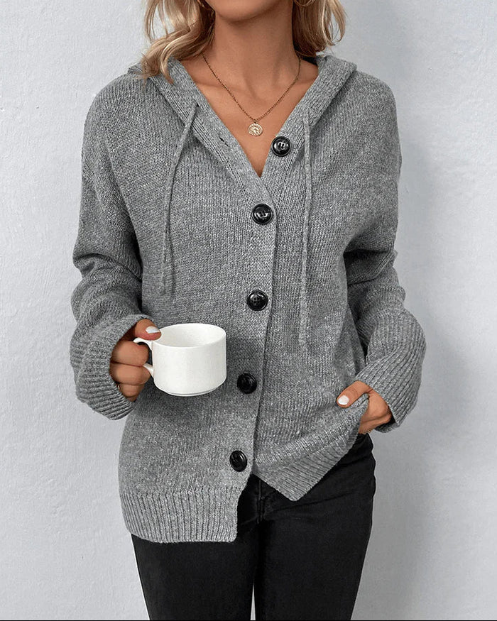 Women's Hooded Knit Cardigan with Button Front