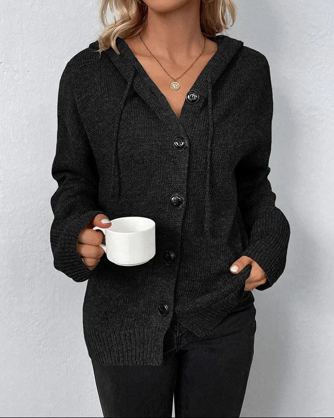 Women's Hooded Knit Cardigan with Button Front
