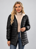 Women's Hooded Longline Quilted Padded Jacket in Black — studio image 1