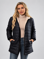 Women's Hooded Longline Quilted Padded Jacket in Black — studio image 4