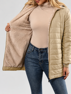 Women's Hooded Longline Quilted Padded Jacket in Khaki — studio image 5