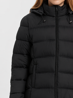 Women's Hooded Padded Puffer Jacket with Stand Collar and Zip Front in Black – photo 2