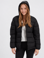 Women's Hooded Padded Puffer Jacket with Stand Collar and Zip Front in Black – photo 5