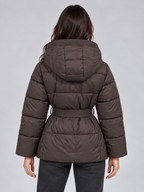 Women's Hooded Padded Puffer Jacket with Belted Waist