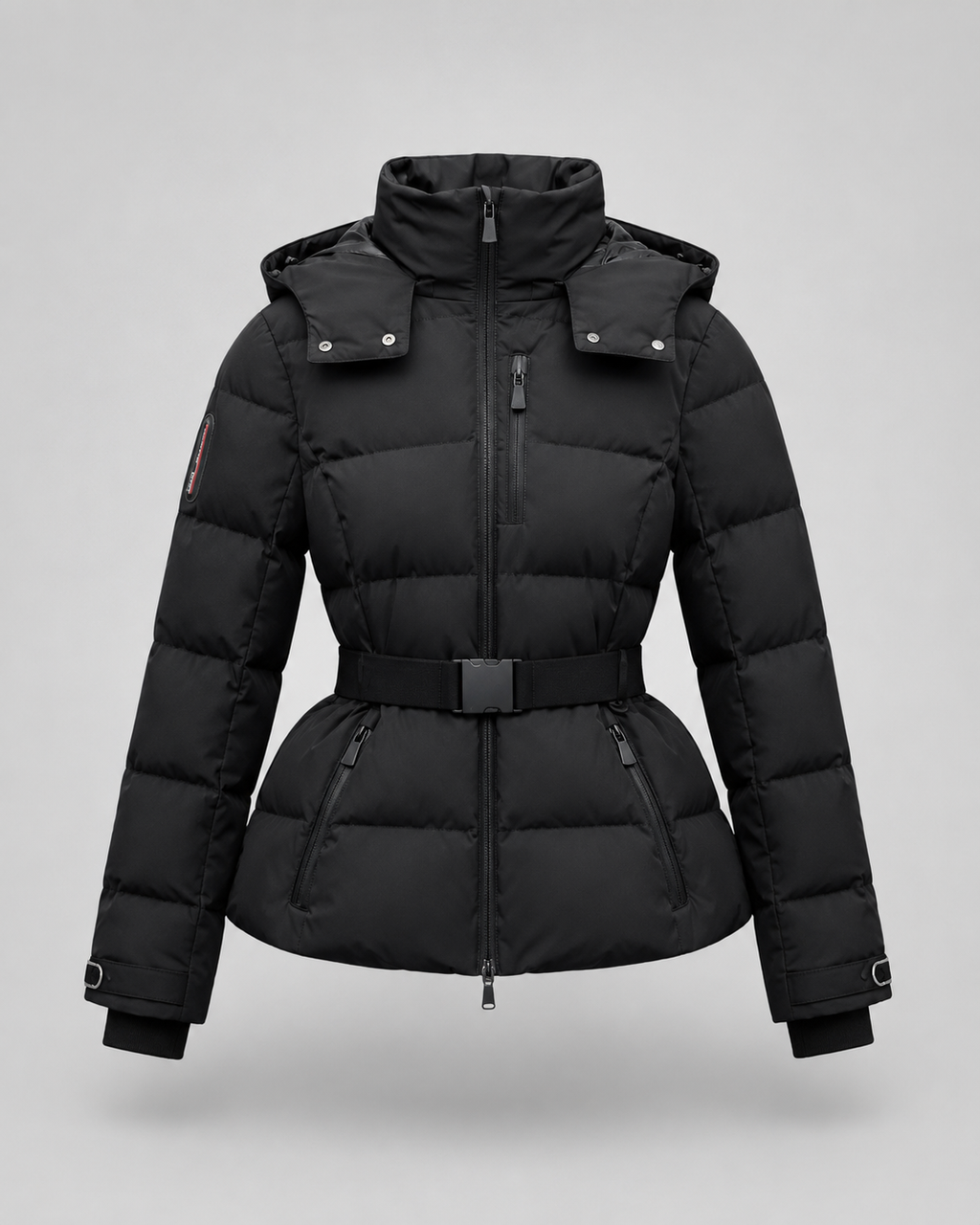 Women's Padded Hooded Puffer Jacket with Belted Waist