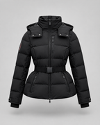 Women's Padded Hooded Puffer Jacket with Belted Waist