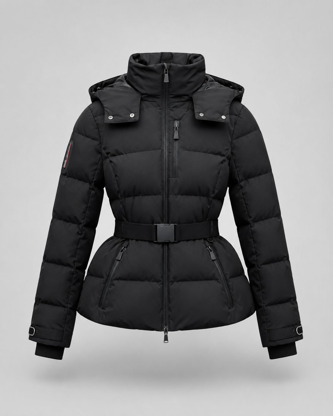 Women's Padded Hooded Puffer Jacket with Belted Waist