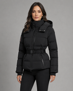 Women's Padded Hooded Puffer Jacket with Belted Waist