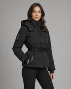 Women's Padded Hooded Puffer Jacket with Belted Waist