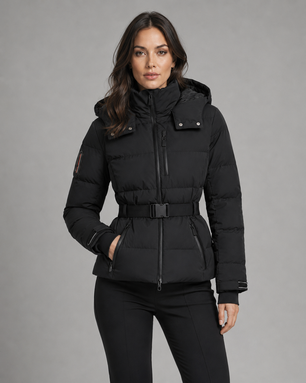 Women's Padded Hooded Puffer Jacket with Belted Waist