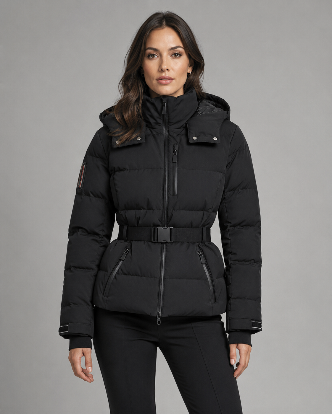Women's Padded Hooded Puffer Jacket with Belted Waist
