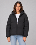 Women's Padded Hooded Puffer Jacket with Zip Front and Pockets