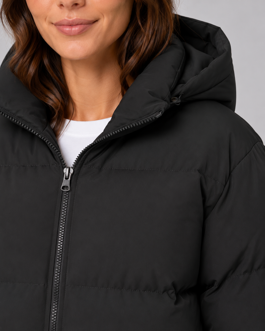 Women's Padded Hooded Puffer Jacket with Zip Front and Pockets