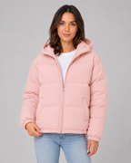 Women's Padded Hooded Puffer Jacket with Zip Front and Pockets