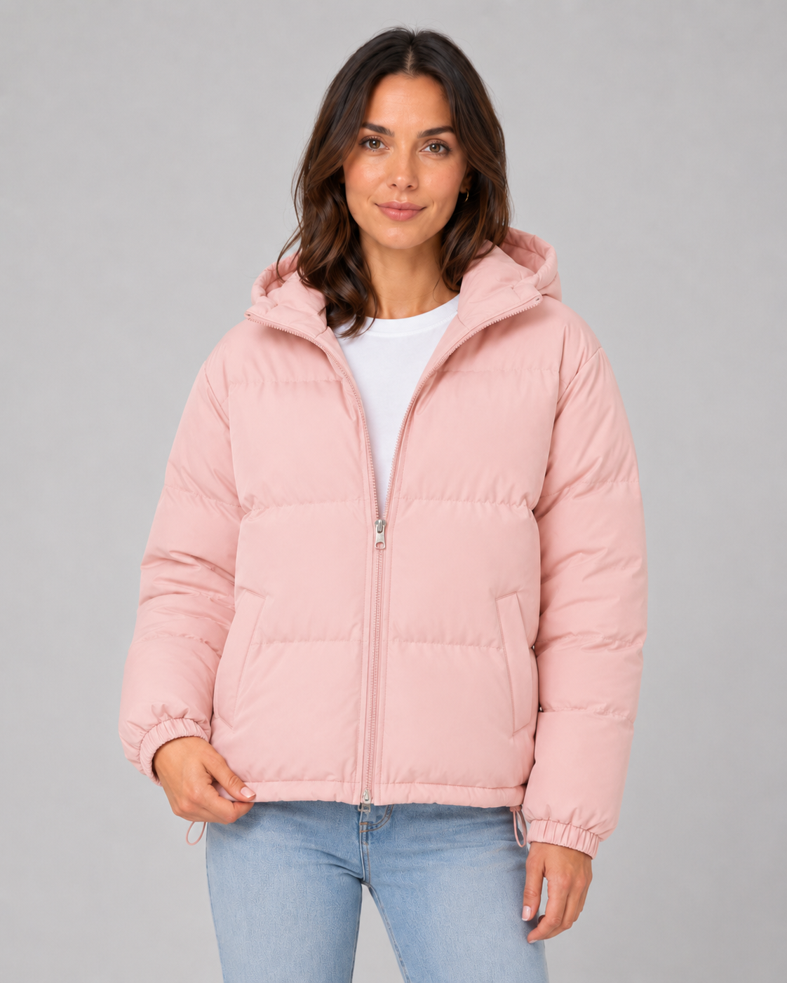 Women's Padded Hooded Puffer Jacket with Zip Front and Pockets