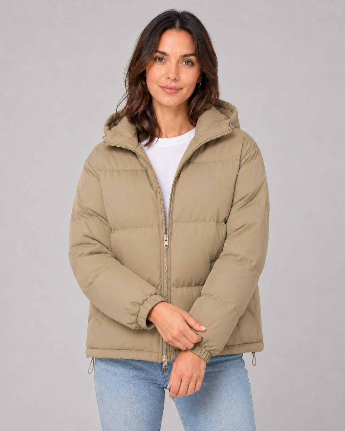 Women's Padded Hooded Puffer Jacket with Zip Front and Pockets