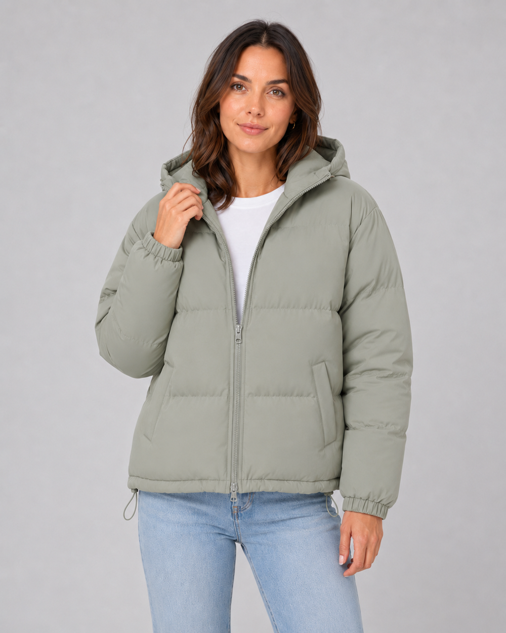 Women's Padded Hooded Puffer Jacket with Zip Front and Pockets
