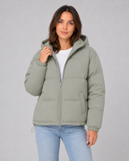 Women's Padded Hooded Puffer Jacket with Zip Front and Pockets