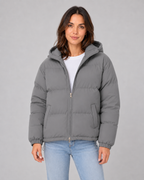 Women's Padded Hooded Puffer Jacket with Zip Front and Pockets