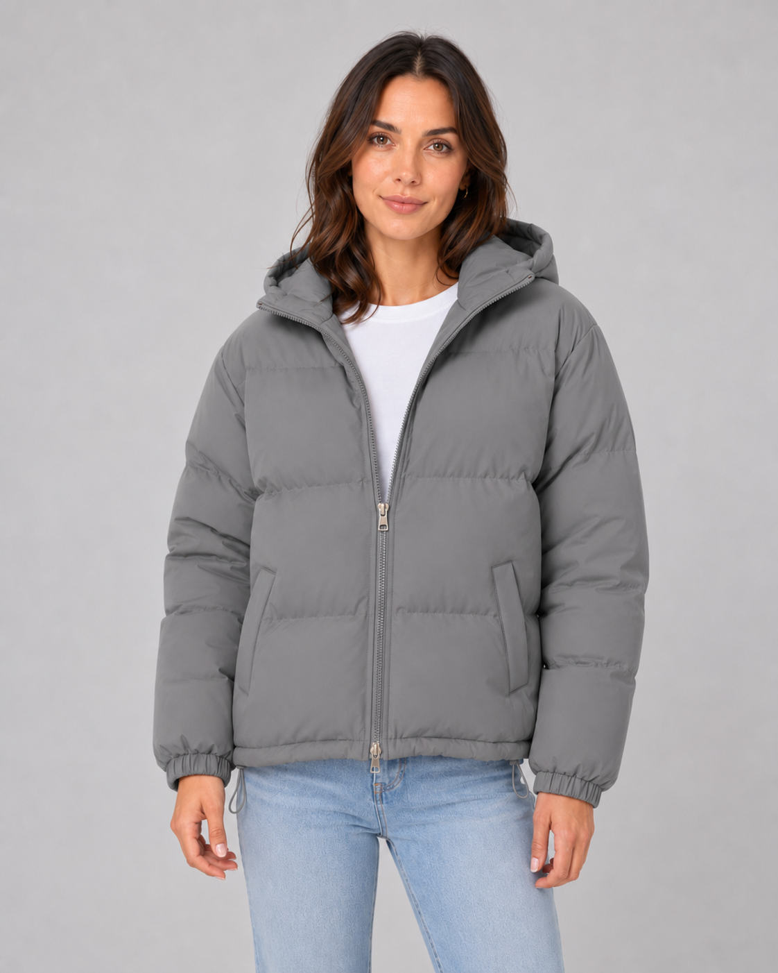 Women's Padded Hooded Puffer Jacket with Zip Front and Pockets