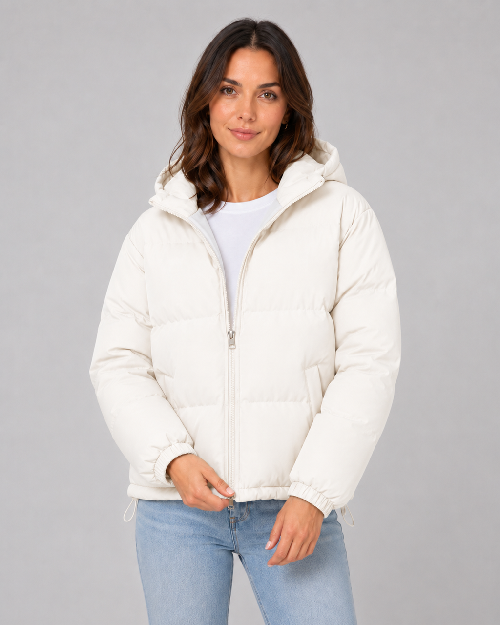Women's Padded Hooded Puffer Jacket with Zip Front and Pockets