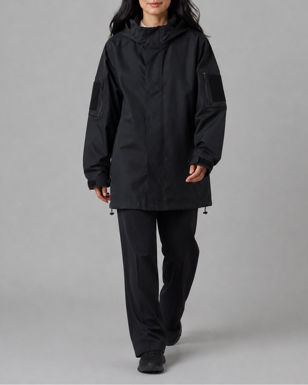 Women's Hooded Longline Rain Coat with Zip Front