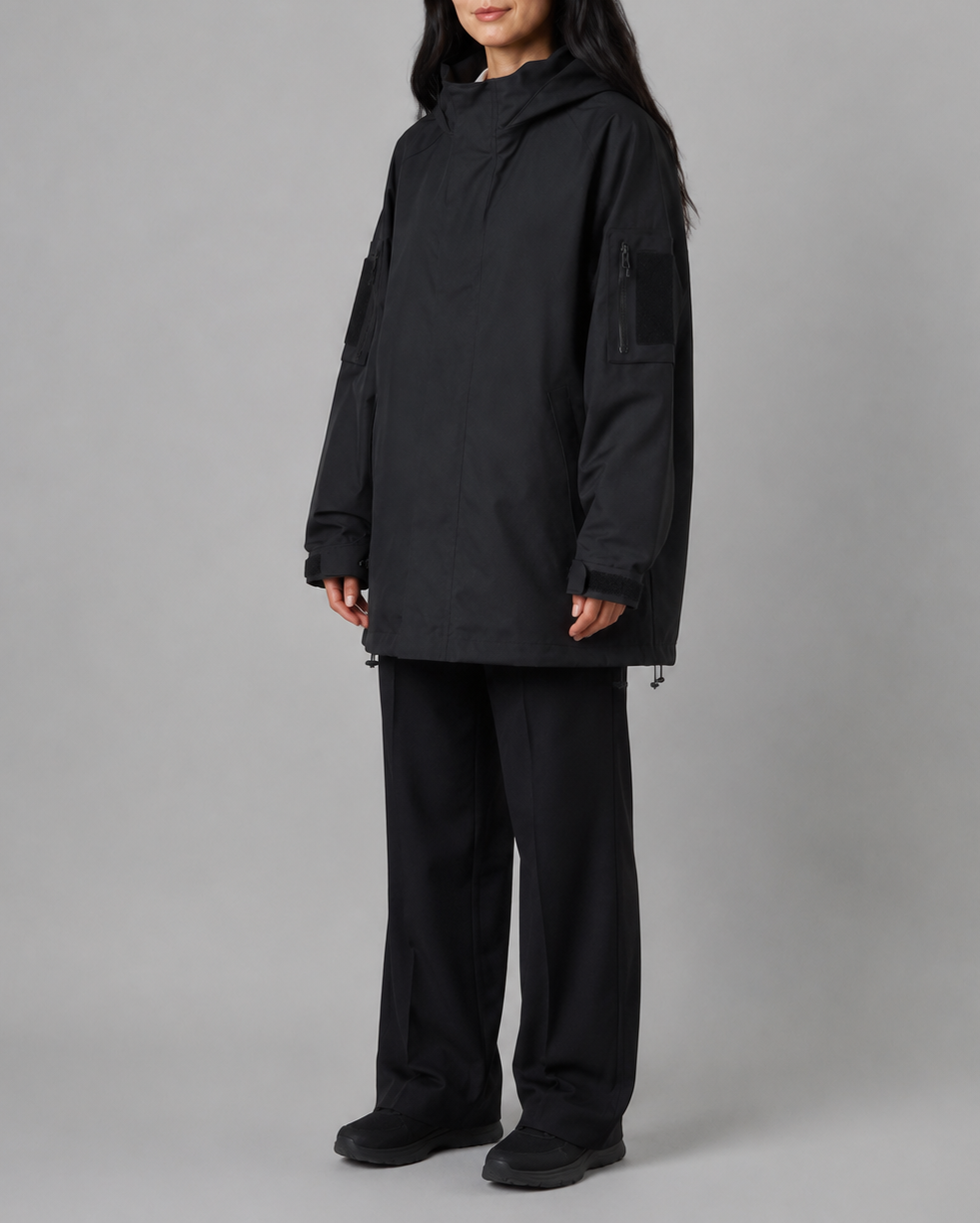 Women's Hooded Longline Rain Coat with Zip Front