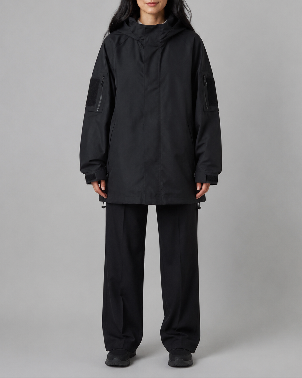 Women's Hooded Longline Rain Coat with Zip Front