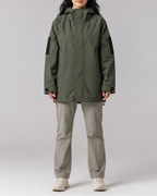 Women's Hooded Longline Rain Coat with Zip Front