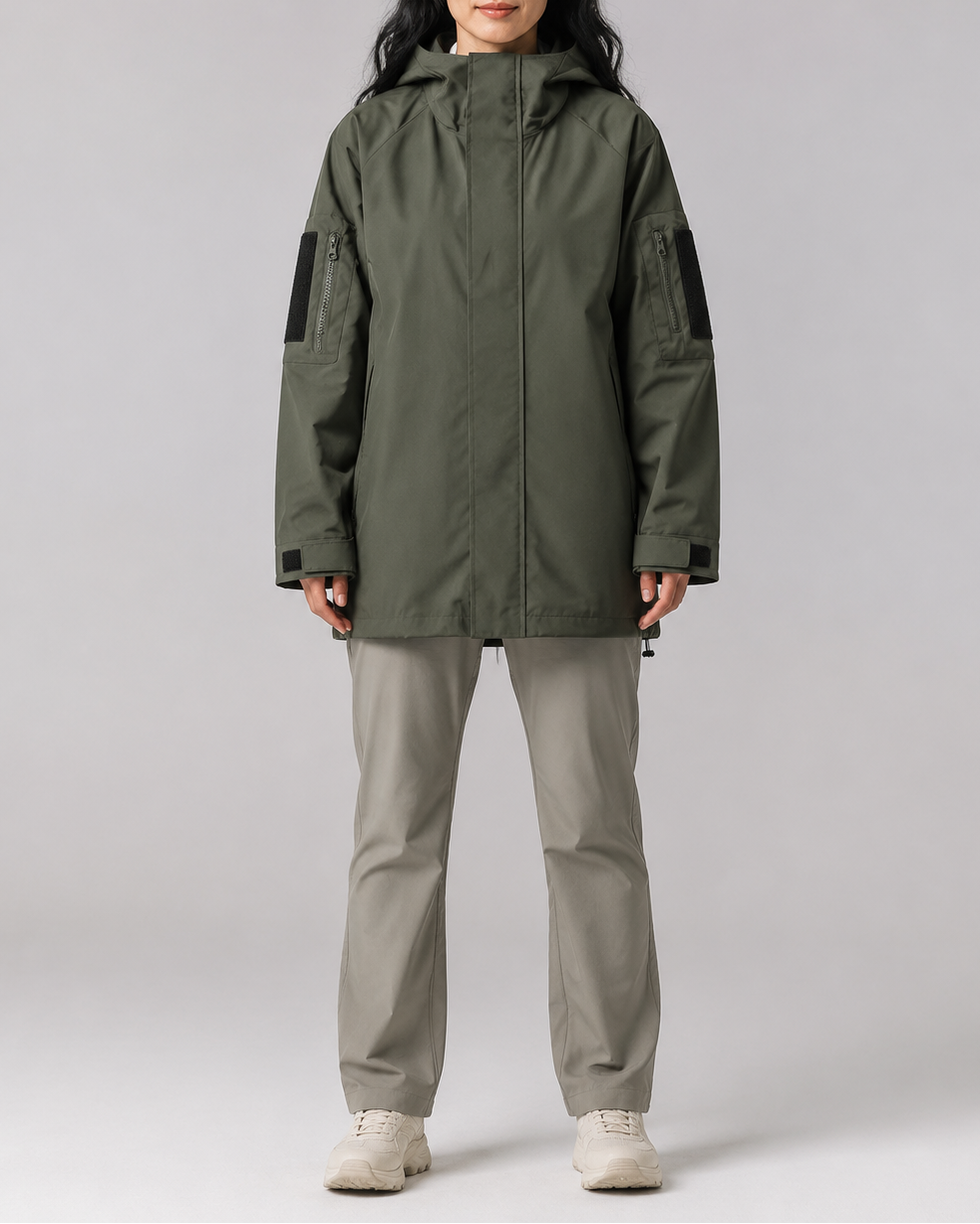 Women's Hooded Longline Rain Coat with Zip Front